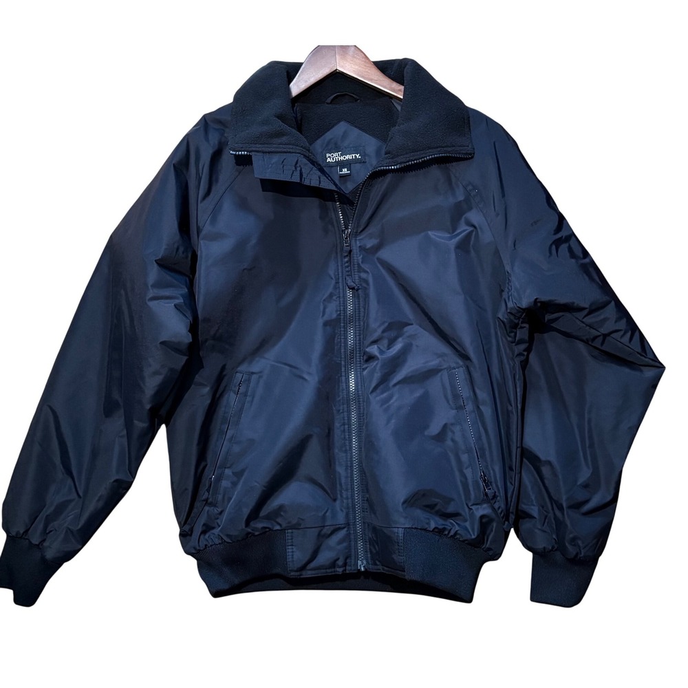 Port Authority Men Black Nylon Fleece Lined Full Zip Bomber XS Stylist Work Play